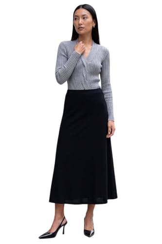 Image of Roman Jersey Skirt for Women UK - Ladies Midi Maxi Floral Animal Print Autumn Winter Swing Smart Casual Office Cocktail Party Going Out Evening Holiday Cruise - Size 20 - Noir