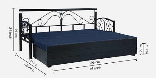 Image of 3 Seater Metal Sofa Cum Bed with Hydraulic Storage | Sofa Set for Living Room, Bedroom, Guest Room| Single Size Convertible Sofa Bed | Comfortable Seating Sofa Navy & Black