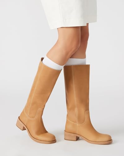 Image of Knee High Boots Women Square Toe Chunky Block Heel Banana Campus Boot Wide Calf Comfortable Low Heel Riding Long Boots
