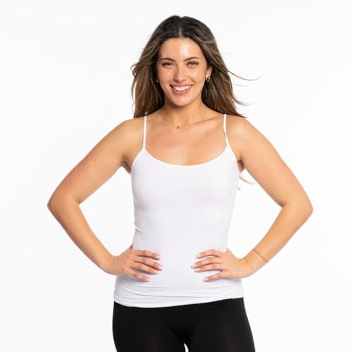 Image of Malibu Sugar Womens Camisole Tank Tops - Seamless Fitted Spaghetti Strap Cami Stretch Basic Womens Camisole for Layering XS-M