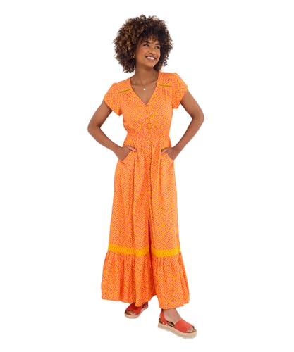 Joe Browns Damen V-Ausschnitt Geo Print Maxikleid, Orange, 42