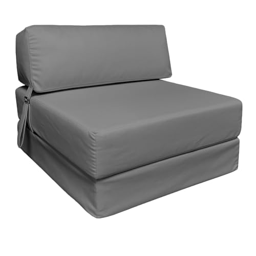 Sapphire Collection Z bed Cube Foldable Futon Mattress with Back Support, Waterproof Chair & Sleepover Bed for Indoor & Outdoor, Soft & Comfy Plain Futon Set (Grey, 165cmX58.5cmX14cm)