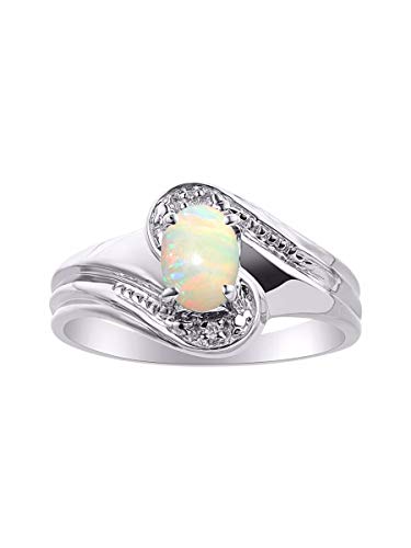 Bague opale et diamant RYLOS or jaune et argent sterling pierre de naissance