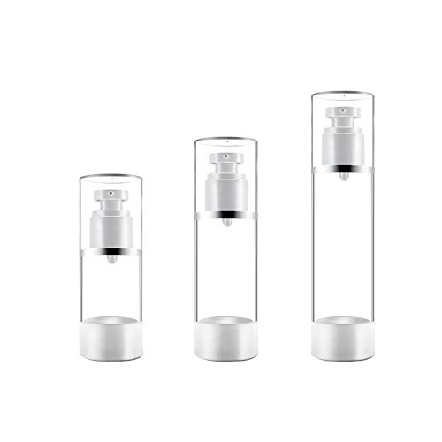 3 Nachfüllbare Airless-Pumpflaschen, Leerer Behälter für Vakuumcreme/Lotionspender, Flüssigkosmetik Sprühglas Toilettenartikelflaschen für Make-up Stiftungen Travel (15/30/50ml,0.5/1/1.69oz), BPA-frei Cover