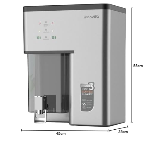 Image of Aqua Innovica RO Water Purifier with RO + Active Copper with Alkaline Technology | 7 Stage Purification |10 Litre Storage | Capacity 12 Litre per hr. | UV LED (Metallic Steel Grey)
