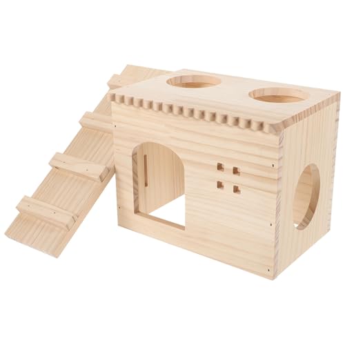 Casa de madera para hámster y mascotas pequeñas juguetes beige 2