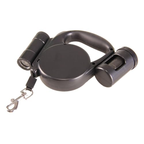 Mikikit Retractable Dog Leash with LED Flashlight Waste Bags Automatic Telescopic Traction Rope for Pet Training Ergonomic Handle for Comfortable Grip Black