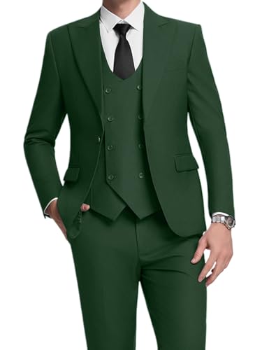Men's Green Classic Fit 3-Piece Suit Set: Double Breasted Tuxedo for Wedding, Prom, Business