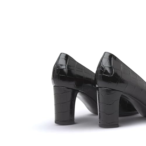 sarawill Women's Retro Round Toe Block Heels Fashion Crocodile High Chunky Heel Shoes Comfort Slip On Closed Toe Evening Work Dress Pumps for Women4