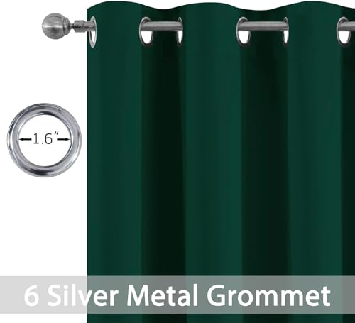 Yakamok Dark Green Blackout Curtains for Bedroom, Room Darkening Thermal Insulated Grommet Window Curtains, Light Blocking Blackout Drapes for Living Room, 42Wx72L inch,2 Panels