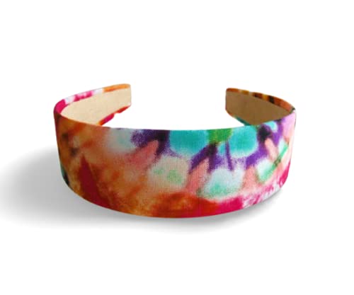 Gifts and Beads| Artistic Batik, multicolor background, 1 Headband, hair bands, gifts for women, headband for girls, wide headband, handmade in USA, wide hair band, flowers printed cotton fabric,wrapped plastic base, fashion headbands and headwrap for women and girls, diademas para mujeres y ninas.