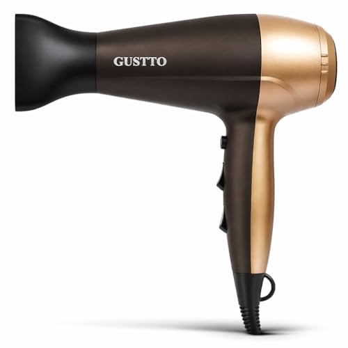 Image of Hair Dryer for Women | Fast Drying, Low Heat Damage, Smooth & Frizz-Free Hair | 1800-2000W Professional Blow Dryer with Cool Shot | Gustto Elevate (Gold & Matte Black), BIS Certified