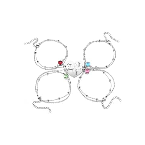 PiercingJak Personalized Puzzle Piece Bracelet Set 2/3/4 Pcs for Family Love Best Friend Stainless Steel Custom Name Anklet Bracelet BFF Matching Heart Pendant Friendship Jewelry 4pcs Engraving Cover