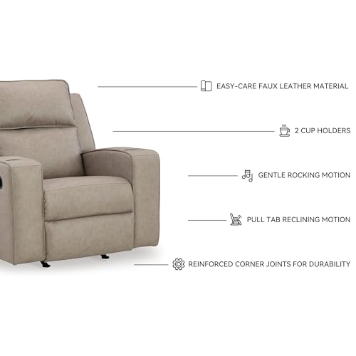Image of Signature Design by Ashley Faux Leather Rocker Recliner Chair, Pebble Gray