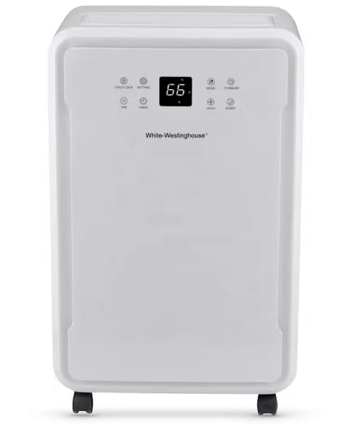 White Westinghouse Dehumidifier, front view with control panel