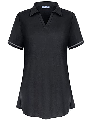 Vldnery Women's Golf Shirts Short Sleeve v Neck Loose Fit Plain Workout Tennis Polo T-Shirts2
