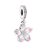 LUXILLA Cherry Blossom Charm 925 Sterling Silver Fits Bracelets Necklace Pendant Bead Charms Jewelry Gift for Women Family Friends