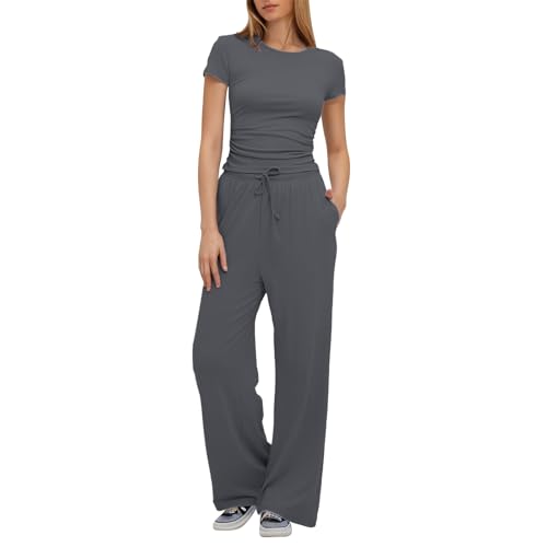 Survêtement femme élégant couleur unie ensemble de vêtements de détente 2 pièces