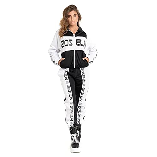 Felpa con zip Gioselin TUTA BASIC BICOLOR NERO/BIANCO tuta donna tua da ginnastica tuta (XL)