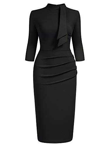 Miusol Women's Retro Half Collar Ruffle 2/3 Sleeve Cocktail Pencil Dress4