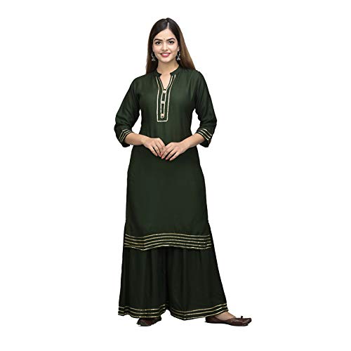 DivinityWomen's Kurta Sharara with Dupatta Bottel Green 1, Rayon, 2XL, Regular