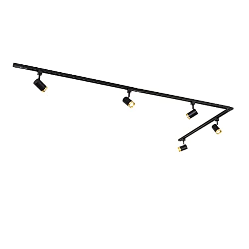QAZQA Moderno Sistema de carril monofásico de 5 focos negro con aro dorado - Jeana Acero/Aluminio Alargada Adecuado para LED Max. 5 x 50 Watt