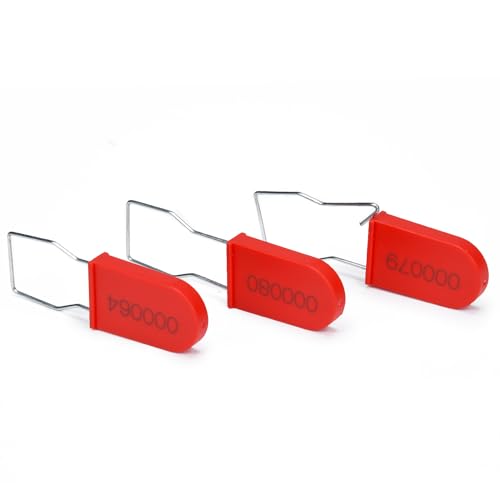 Image of Plastic Padlock Security Seals with Metal Wire Numbered Anti Tamper Tag (500, Red)
