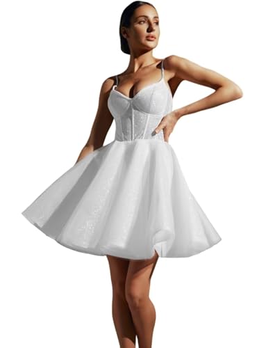 Women's Short Tulle Wedding Dress for Bride Vintage Mini Spaghetti Straps Wedding Dresses for Women