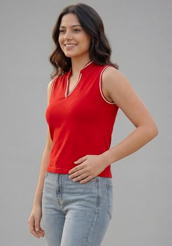 Image of Wear Your Opinion Mandarin Collar Sleeveless T Shirt for Women Top