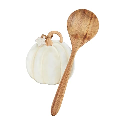 Mud Pie White Pumpkin Spoon Rest Set; spoon 10
