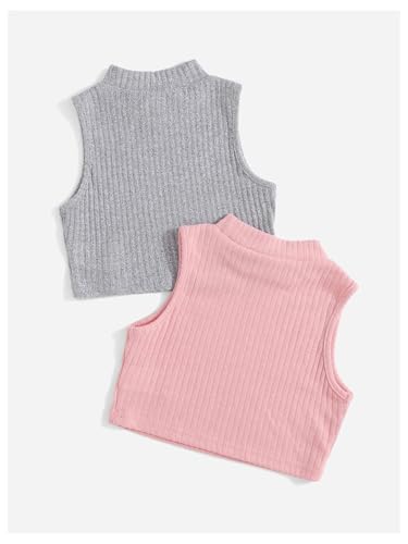 Image of Milumia Girl's 2 Pack Crop Tank Tops Mock Neck Sleeveless Ribbed Knit Short Tops
