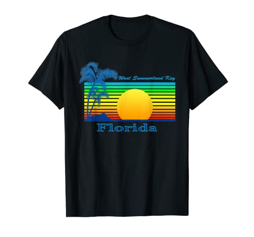Puesta de sol de West Summerland Key Florida Retro Tropical Beach Camiseta