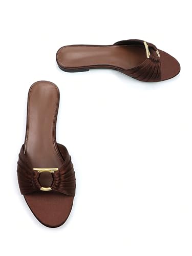 Verdusa Women's Metal Ring Satin Leather Dressy Sandals Point Toe Slip on Flat Sandals4