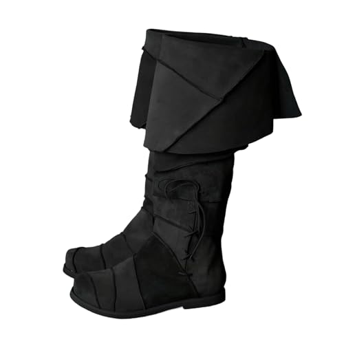 Bottes mi-mollets pour homme - Bottes médiévales à talons bas pour homme - Chaussures décontractées confortables et durables, Noir , 39 EU