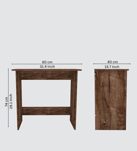 Image of Compact Study Desk, Walnut Brown Wood, 80x40x74 cm, Space-Saving Home Office Table, Modern Design, DIY Assembly