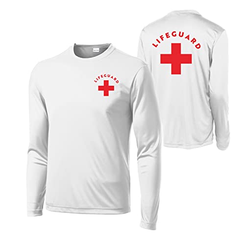 Lifeguard Staff Shirt Long Sleeve Premium 100% Polyester UV Protection/UPF 50+ | Breathable & Comfortable Fabric Embrace Safety & Style Easy Care Made in US | Unisex - White - M