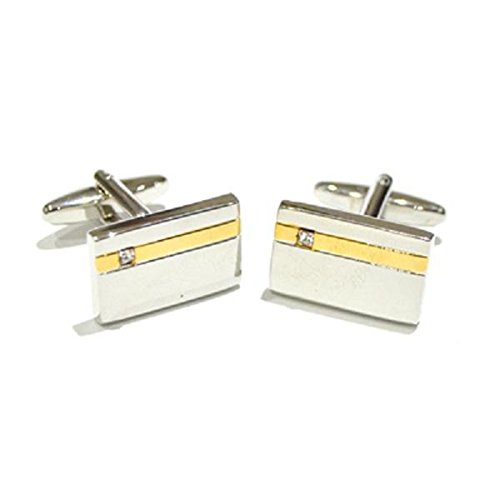Mancuernillas Rectangulares Bicolor con Cristal y Raya miniatura 1
