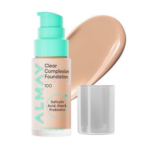 Almay Clear Complexion Foundation, Oil-Free Face Makeup for Acne-Prone Skin, Buildable Coverage,...