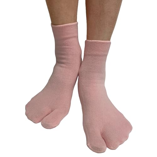 COUVER Women's Light Pink Flip Flop, Split Toed socks(Ankle high), Tabi Big Toe Socks