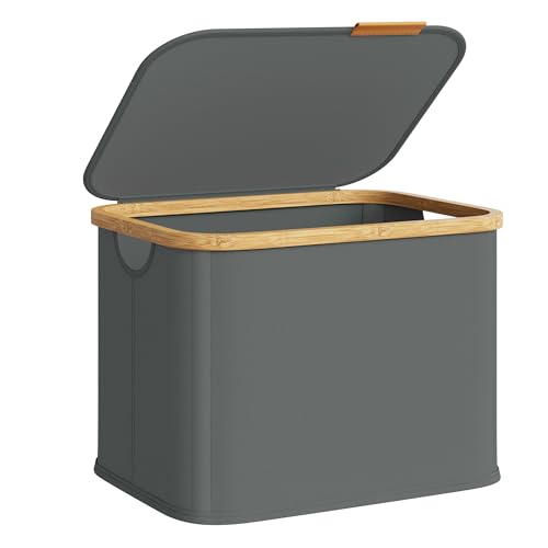 SONGMICS Cesto Portabiancheria con Coperchio, Porta Biancheria Compatto Pieghevole, Tessuto Oxford, Telaio in Bambù, Lavanderia, 40 L, 42 x 32 x 30 cm, Grigio Ardesia LCB516GN01