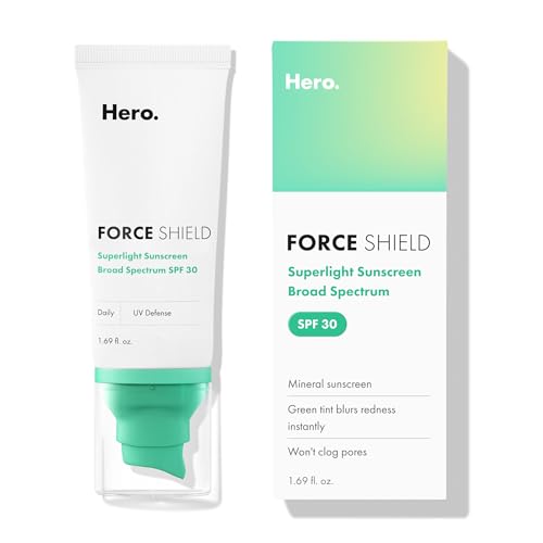 Hero Cosmetics Force Shield Superlight Sunscreen SPF 30 - Lightweight Sunscreen for Face & Acne-Prone Skin with Zinc Oxide - Fragrance Free 50 ml