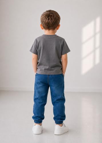 Image of Bold N Elegant Toddler Boys Clothing Set Apple Print T-Shirt with Denim Jogger Pants | Kids Casual Summer Outfit Set | Soft Cotton Tee & Elastic Waist Jeans