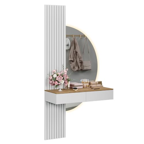 Vicco Schminktisch Melina, Weiß/Eiche, 100 cm mit LED-Spiegel