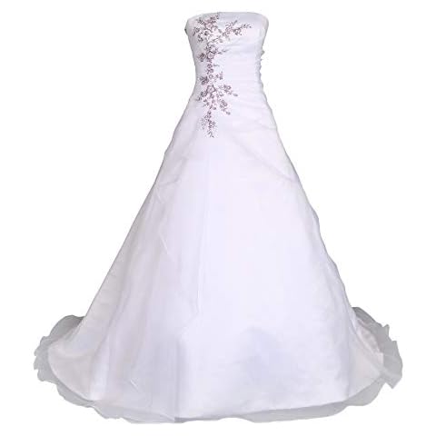 Romantic-Fashion Brautkleid Hochzeitskleid Weiß/Lila Modell W030 A-Linie Satin Stickerei Zweifarbig DE Größe 42 Cover