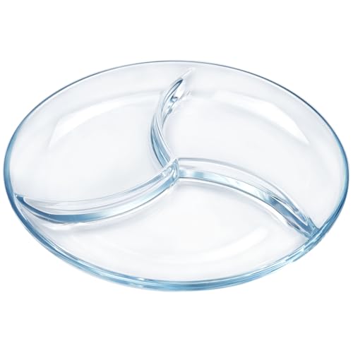 LERIYUFS Glass Divided Plates, 9in Portion Control Plates for Adults, Round Glass Sectioned Plate