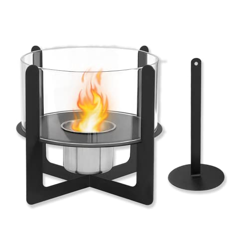 Froadp Cheminée de Table au Bioéthanol en Verre Trempé et Acier Inoxydable Cheminée Éthanol feu de Table Moderne pour Intérieur et Extérieur Balcon Jardin Table à Manger Décoration (Ronds, ø22x19.5cm) Cover