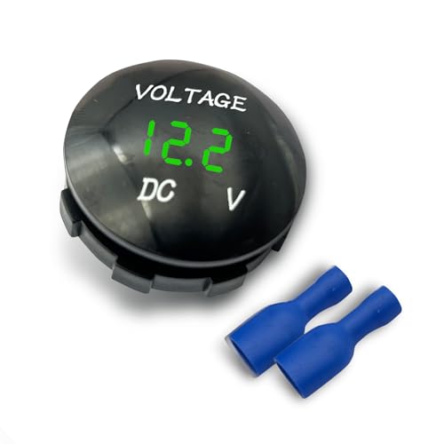 MOXRUQ 車用電圧計ゲージ、12V -24V LEDデジタル表示電圧計、ミニ自動車用電源モニターインジケーター、防水丸型LED電圧計インジケーター、車、トラック、ボート用ユニバーサル(グリーンLED)