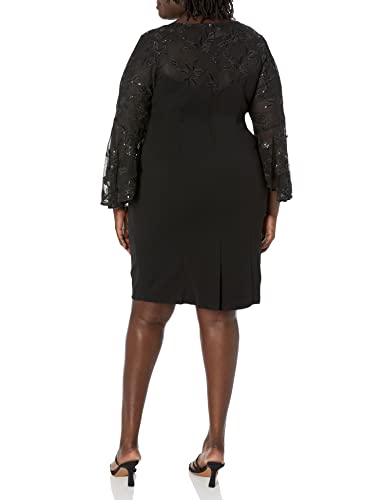 Image of Alex Evenings Womens Plus Size Short Shift Dress with Embellished Illusion Detail