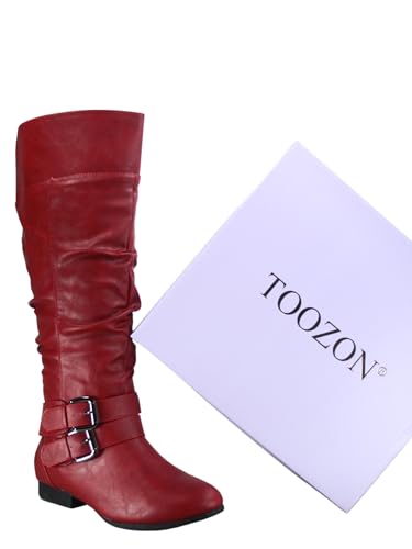 TZ Lily-20 Women's Knee High Riding Boots Low Flat Heel Winter Side Zip Buckles Boots Shoes3