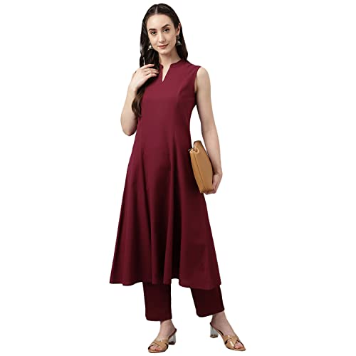 Image of FIORRA Women's Maroon Rayon A-line Kurta with Pant